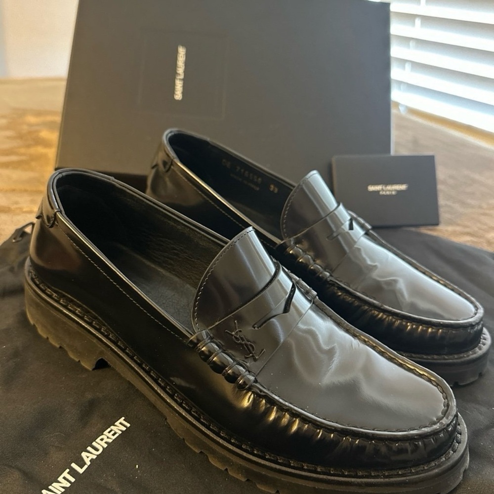 Saint Laurent (YSL) Black Leather Loafers